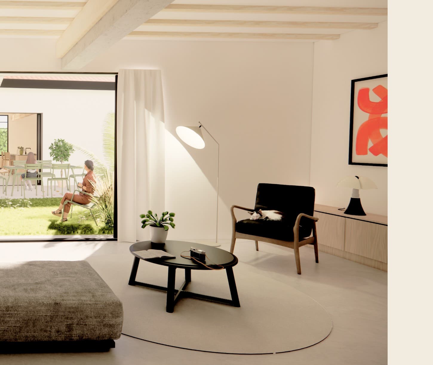Loft N°04 — détail coin lecture et jardin.
