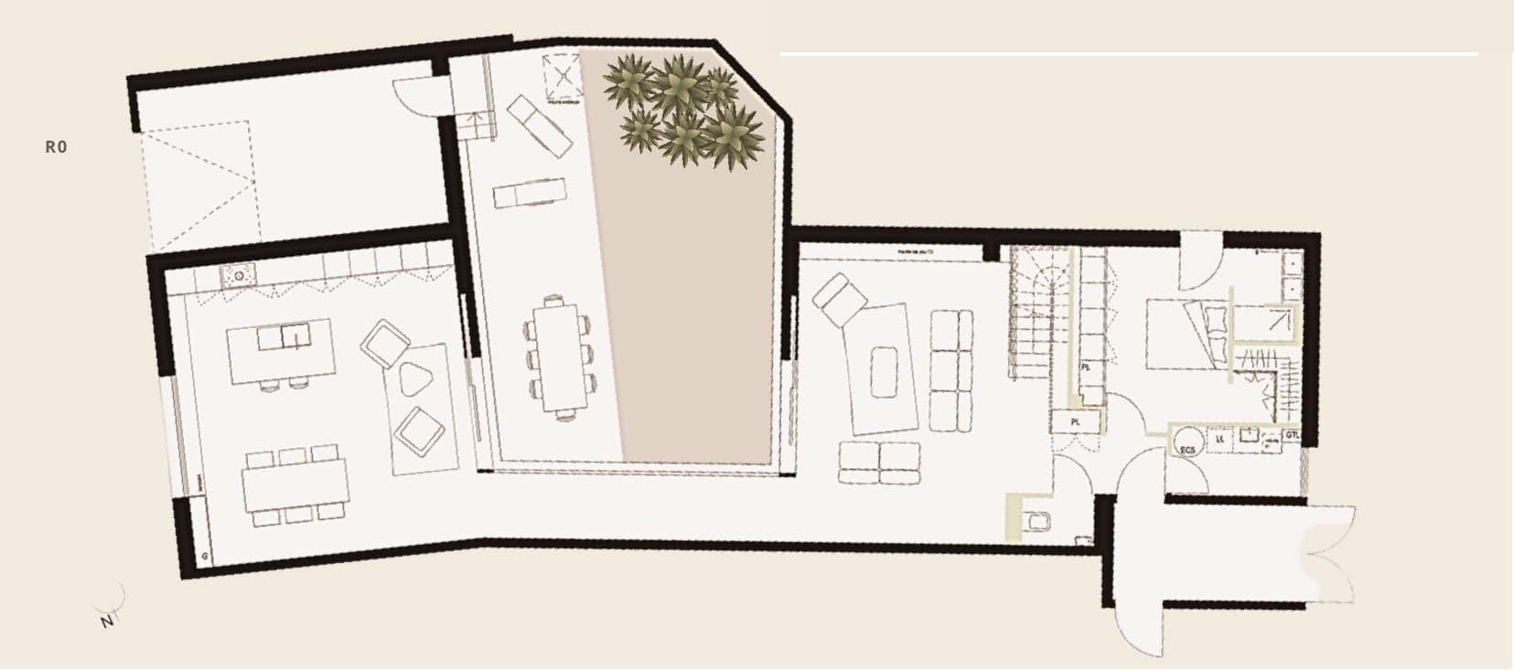 Plan du rez-de-chaussée du loft Bigarren.