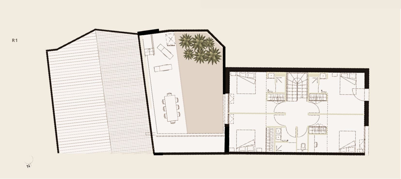 Plan de l'étage du loft Bigarren.