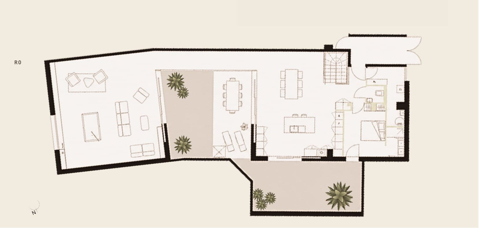 Plan du rez-de-chaussée du loft Hirugarren.
