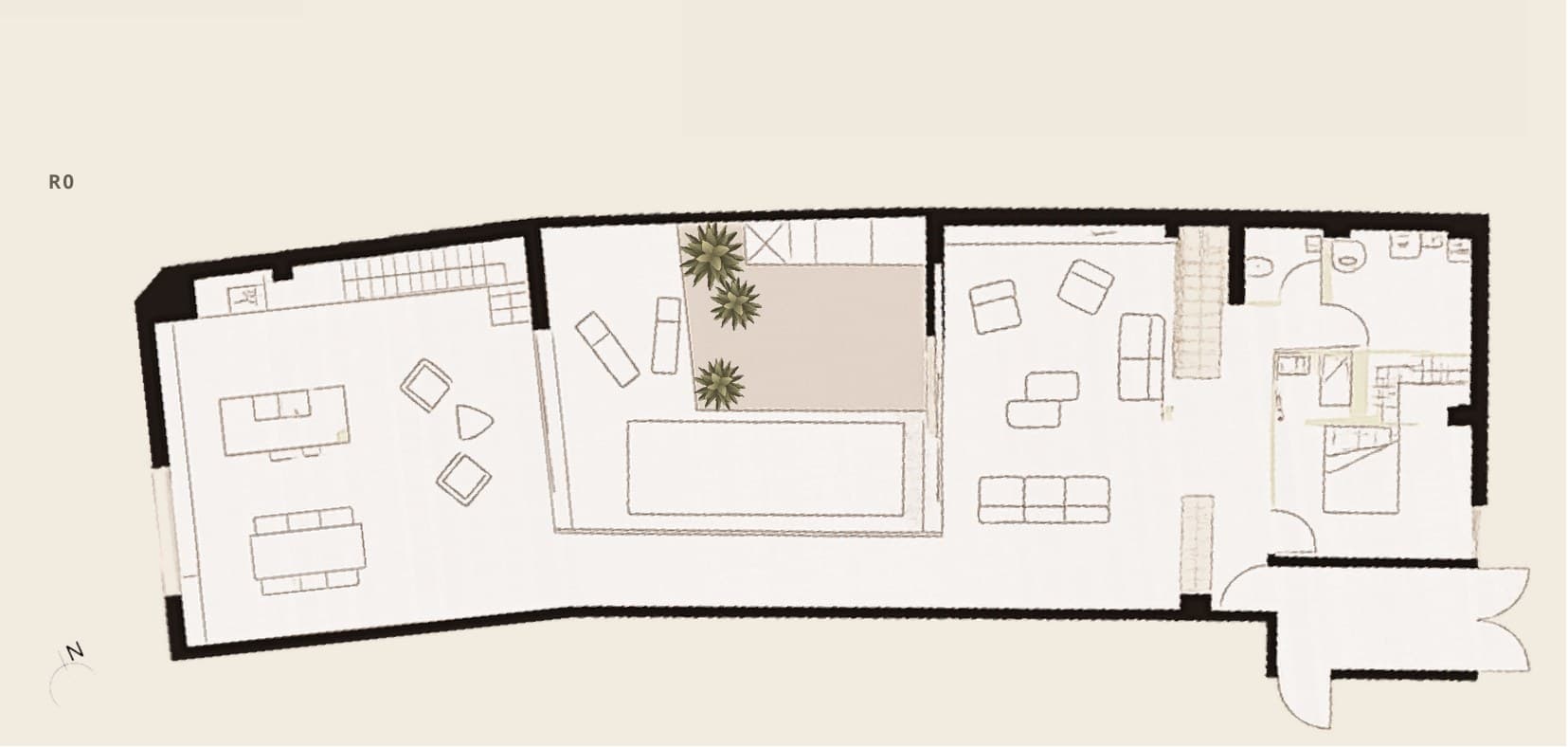 Plan du rez-de-chaussée du loft Laugarren.